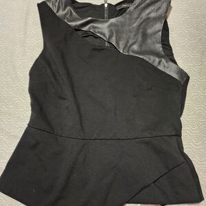 BCBGMaxAzria Black Sleeveless Peplum Top with Faux Leather Insets